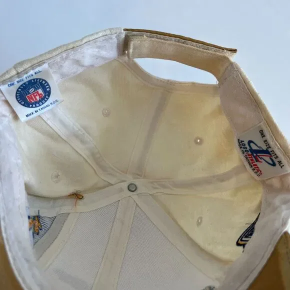 DENVER BRONCOS Vtg 90s Super Bowl Championship 1999 Beige Suede Hat Cap - Picture 7 of 8